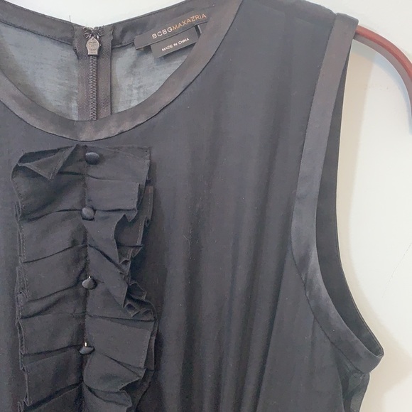 BCBGMaxAzria || Black Tuxedo Ruffle Sheer Sleeveless Sheath Silk Cotton Dress 6 - Picture 4 of 17